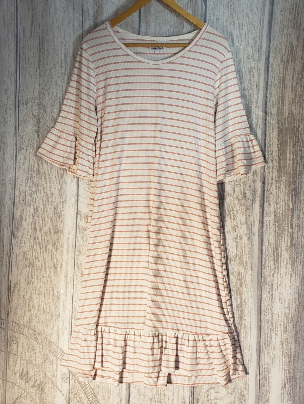 Sweet Salt striped knit rib-knit Dress modest Ruffle Trim Size Large